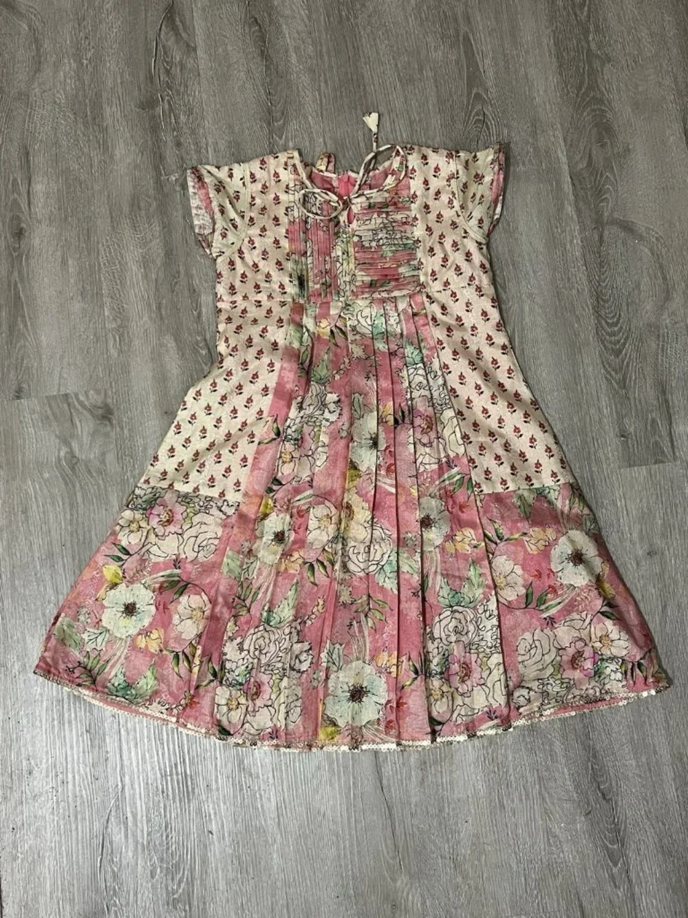 Vintage Genuine Girls Floral Dress 28” Colorful Sequins Cottagecore